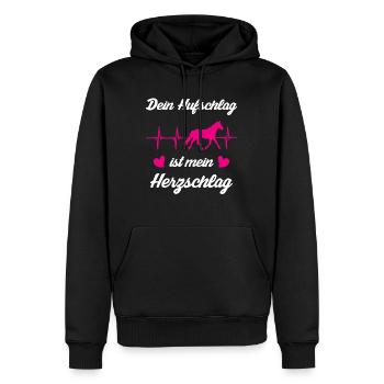 Dein Hufschlag ist mein Herzschlag - Männer Premium Bio Hoodie - Schwarz - Vorne - Nico (187cm)