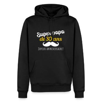 Super papa 30 ans cadeau anniversaire 30 ans - Sweat à capuche Premium bio Homme - noir - Devant - Nico (187cm)