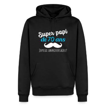 Super papi cadeau anniversaire 70 ans homme - Sweat à capuche Premium bio Homme - noir - Devant - Nico (187cm)