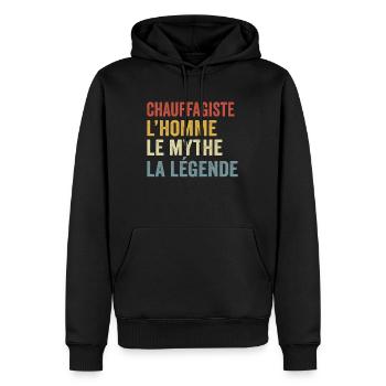 Chauffagiste l'homme le mythe la légende - Sweat à capuche Premium bio Homme - noir - Devant - Nico (187cm)