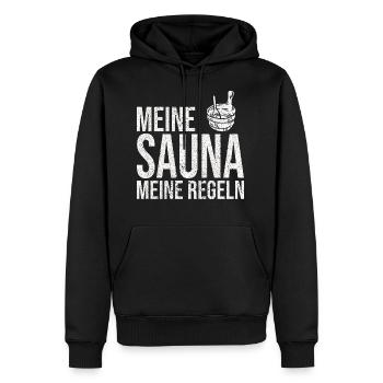 Sauna Meine Regeln Aufguss - Männer Premium Bio Hoodie - Schwarz - Vorne - Nico (187cm)