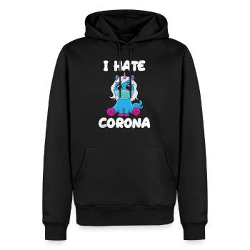 Licorne avec masque facial - Je déteste Corona - Sweat à capuche Premium bio Homme - noir - Devant - Nico (187cm)