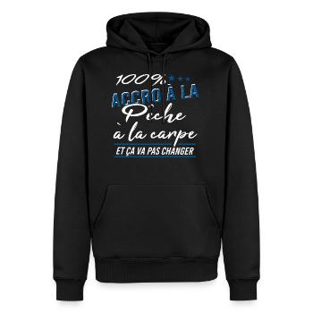 100% accro à la pêche à la carpe - Sweat à capuche Premium bio Homme - noir - Devant - Nico (187cm)