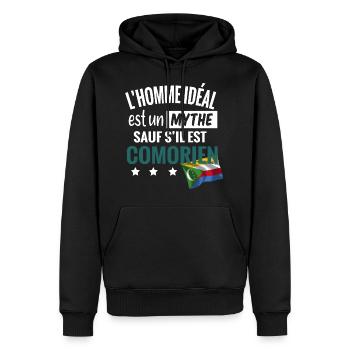 L'homme idéal comorien. Comorien humour cadeau - Sweat à capuche Premium bio Homme - noir - Devant - Nico (187cm)
