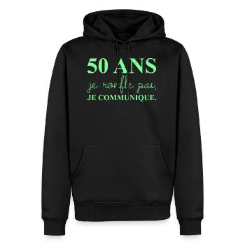 50 ans anniversaire - Sweat à capuche Premium bio Homme - noir - Devant - Nico (187cm)