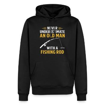 never underestimate an old man with a fishing rod - Sweat à capuche Premium bio Homme - noir - Devant - Nico (187cm)