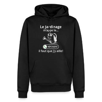 Le jardinage m'appelle il faut que j'y aille ! - Sweat à capuche Premium bio Homme - noir - Devant - Nico (187cm)