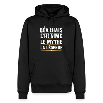 Béarnais l'homme le mythe la légende - Sweat à capuche Premium bio Homme - noir - Devant - Nico (187cm)