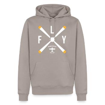 Designed for flight Geschenk Flugzeug Copilot - Männer Premium Bio Hoodie - Taupe - Vorne - Nico (187cm)