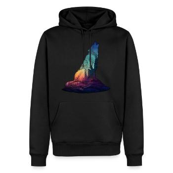 Le loup hurle pleine lune colorée - Sweat à capuche Premium bio Homme - noir - Devant - Nico (187cm)