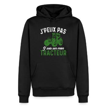 j'peux pas j'suis sur mon tracteur - Sweat à capuche Premium bio Homme - noir - Devant - Nico (187cm)
