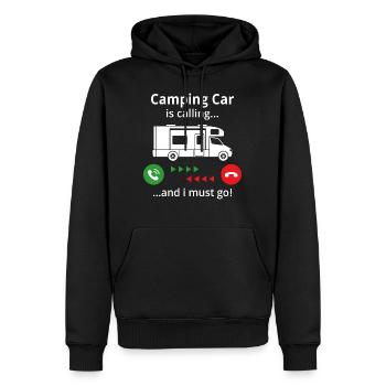 Der Camper ruft und ich muss los. - Männer Premium Bio Hoodie - Schwarz - Vorne - Nico (187cm)