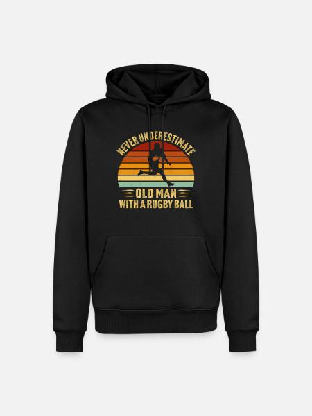 Never underestimate an old man with a rugby ball - Men’s Premium Organic Hoodie - black