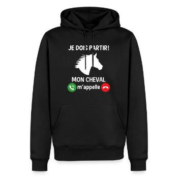Je dois partir mon cheval m'appelle - Sweat à capuche Premium bio Homme - noir - Devant - Nico (187cm)