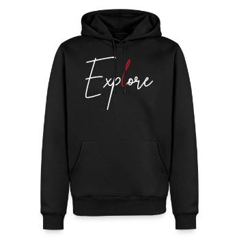 explore - Men’s Premium Organic Hoodie - black - Front - Nico (187cm)