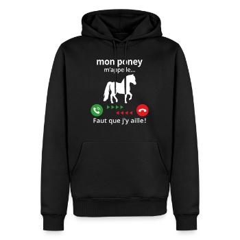 mon poney m'appelle faut que j'y aille - Sweat à capuche Premium bio Homme - noir - Devant - Nico (187cm)