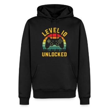 Level 10 freigeschaltetes T-Shirt Level 10 komplett - Männer Premium Bio Hoodie - Schwarz - Vorne - Nico (187cm)