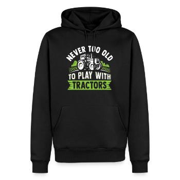 Nie zu alt, um mit Traktoren zu spielen - Männer Premium Bio Hoodie - Schwarz - Vorne - Nico (187cm)
