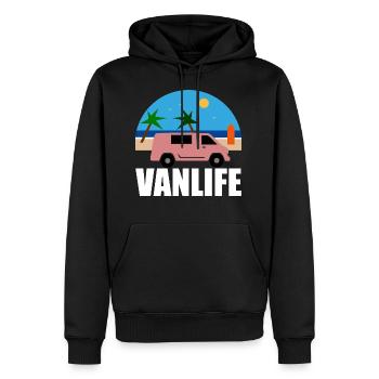 VAN LIFE - La plage - Van rose - Sweat à capuche Premium bio Homme - noir - Devant - Nico (187cm)