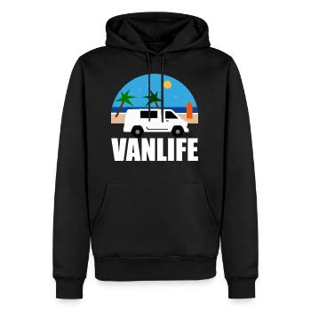 VAN LIFE - La plage - Van blanc - Sweat à capuche Premium bio Homme - noir - Devant - Nico (187cm)