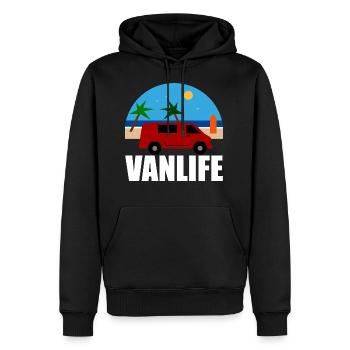 VAN LIFE - La plage - Van rouge - Sweat à capuche Premium bio Homme - noir - Devant - Nico (187cm)