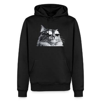 Chat gris avec lunettes de soleil Portrait - Sweat à capuche Premium bio Homme - noir - Devant - Nico (187cm)