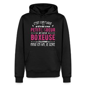 Petite Soeur et Une Boxeuse - Sweat à capuche Premium bio Homme - noir - Devant - Nico (187cm)