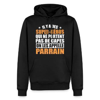 Es gibt Superhelden, die keine Umhänge tragen - Männer Premium Bio Hoodie - Schwarz - Vorne - Nico (187cm)