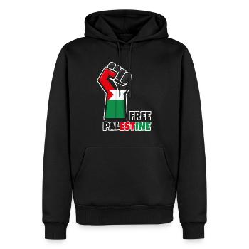 Poing levé avec drapeau palestine. Free Palestine - Sweat à capuche Premium bio Homme - noir - Devant - Nico (187cm)