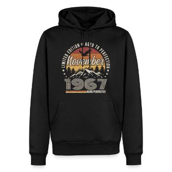 Légendes Novembre 1967 Millésime Novembre 1967 Rét - Sweat à capuche Premium bio Homme - noir - Devant - Nico (187cm)