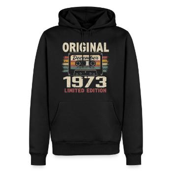 Cadeau D'anniversaire Décembre 1973 - Sweat à capuche Premium bio Homme - noir - Devant - Nico (187cm)