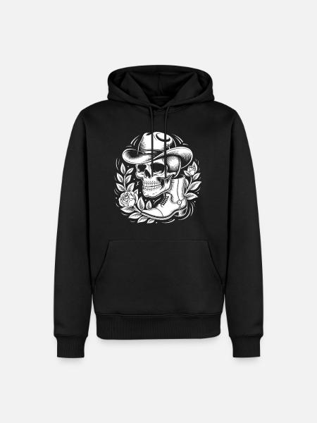 Skeleton cowboy with leaf wreath - Men’s Premium Organic Hoodie - black