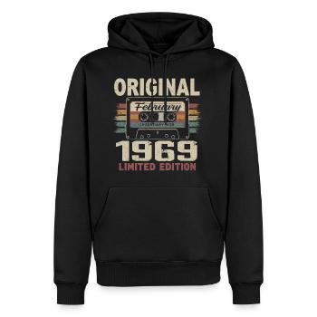Février 1969, Cadeau d'Anniversaire février 1969 - Sweat à capuche Premium bio Homme - noir - Devant - Nico (187cm)