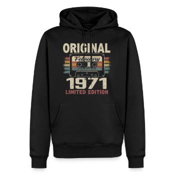 Février 1971, Cadeau d'Anniversaire février 1971 - Sweat à capuche Premium bio Homme - noir - Devant - Nico (187cm)