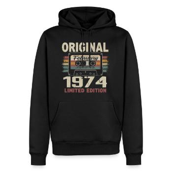 Février 1974, Cadeau d'Anniversaire février 1974 - Sweat à capuche Premium bio Homme - noir - Devant - Nico (187cm)