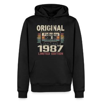 February 1987, February 1987 Birthday Gift - Men’s Premium Organic Hoodie - black - Front - Nico (187cm)