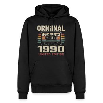 Février 1990, Cadeau d'Anniversaire février 1990 - Sweat à capuche Premium bio Homme - noir - Devant - Nico (187cm)