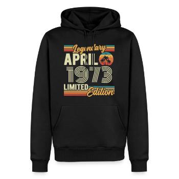 Avril 1973 Cadeau 53e Anniversaire - April 1973 - Sweat à capuche Premium bio Homme - noir - Devant - Nico (187cm)