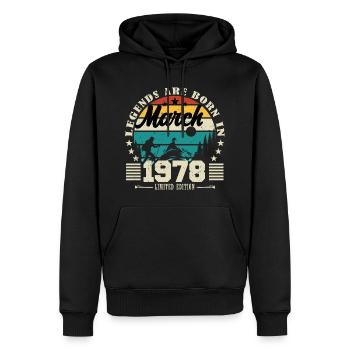 Mars 1978. Cadeau d'anniversaire mars 1978. - Sweat à capuche Premium bio Homme - noir - Devant - Nico (187cm)