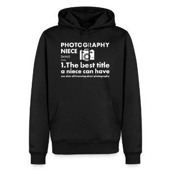 Photographe Niece Définition Photographie - Sweat à capuche Premium bio Homme - noir - Devant - Nico (187cm)