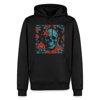 Totenkopf und Rosen - Männer Premium Bio Hoodie - Schwarz - Vorne - Nico (187cm)