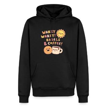 Cute Wakey Wakey Bagels And Coffee And Sun - Men’s Premium Organic Hoodie - black - Front - Nico (187cm)