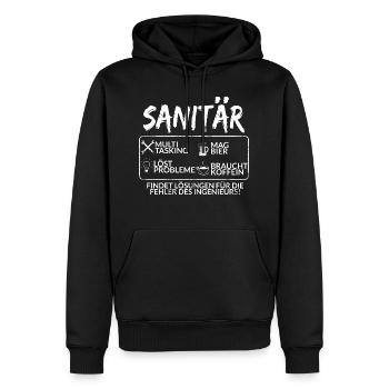 Der Sanitär - Männer Premium Bio Hoodie - Schwarz - Vorne - Nico (187cm)