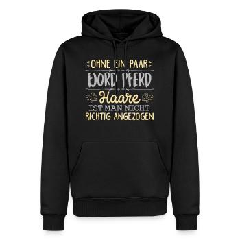 FJORD PFERD Haare gehören dazu - Männer Premium Bio Hoodie - Schwarz - Vorne - Nico (187cm)