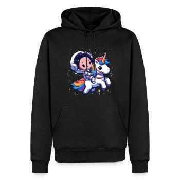 Astronaute et Licorne - Sweat à capuche Premium bio Homme - noir - Devant - Nico (187cm)