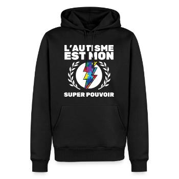 L'Autisme Est Mon Super Pouvoir Super Héro Autiste - Sweat à capuche Premium bio Homme - noir - Devant - Nico (187cm)