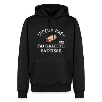 J'peux pas j'ai Galette saucisse. Cadeau bretagne - Sweat à capuche Premium bio Homme - noir - Devant - Nico (187cm)