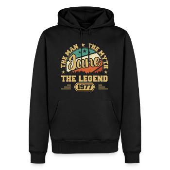 June 1977 The Man, The Myte, The legend, June 1977 - Men’s Premium Organic Hoodie - black - Front - Nico (187cm)