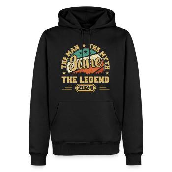 June 2024 The Man, The Myte, The legend, Juni 2024 - Männer Premium Bio Hoodie - Schwarz - Vorne - Nico (187cm)