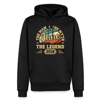 Juin 2018 L’Homme, le Myte, La légende, Juin 2018 - Sweat à capuche Premium bio Homme - noir - Devant - Nico (187cm)